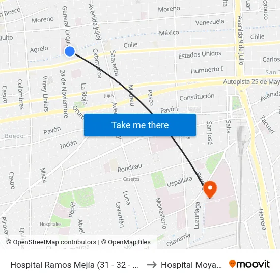 Hospital Ramos Mejía (31 - 32 - 41) to Hospital Moyano map