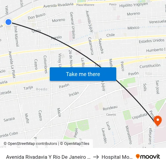 Avenida Rivadavia Y Río De Janeiro (26 - 132) to Hospital Moyano map