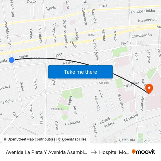 Avenida La Plata Y Avenida Asamblea (65 - 85) to Hospital Moyano map