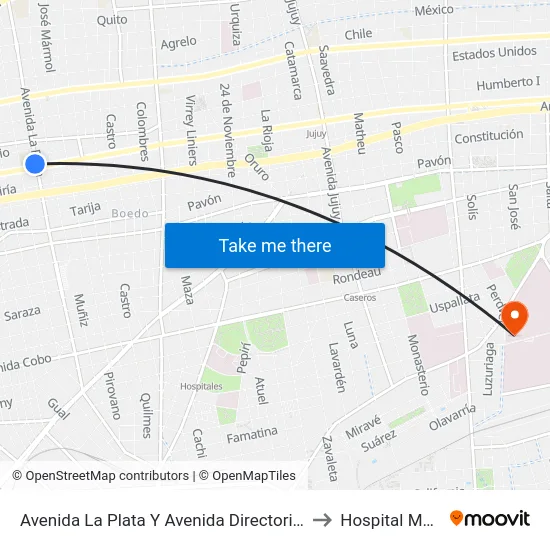 Avenida La Plata Y Avenida Directorio (15 - 119) to Hospital Moyano map