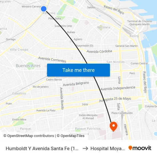 Humboldt Y Avenida Santa Fe (108) to Hospital Moyano map