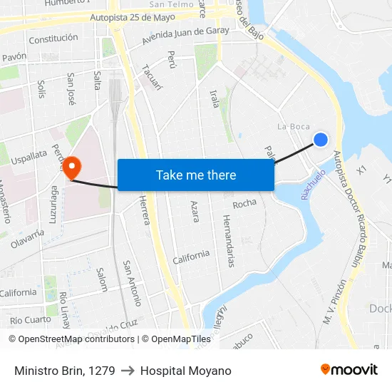 Ministro Brin, 1279 to Hospital Moyano map