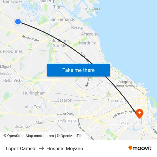 Lopez Camelo to Hospital Moyano map
