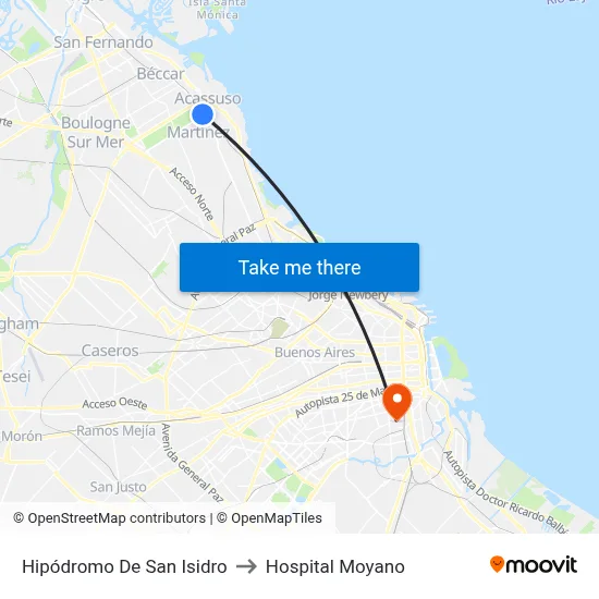 Hipódromo De San Isidro to Hospital Moyano map