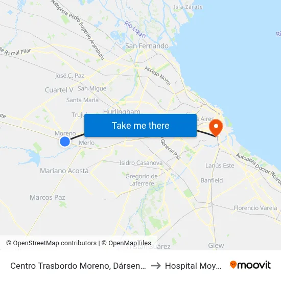 Centro Trasbordo Moreno, Dársena 16 to Hospital Moyano map