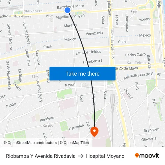 Riobamba Y Avenida Rivadavia to Hospital Moyano map