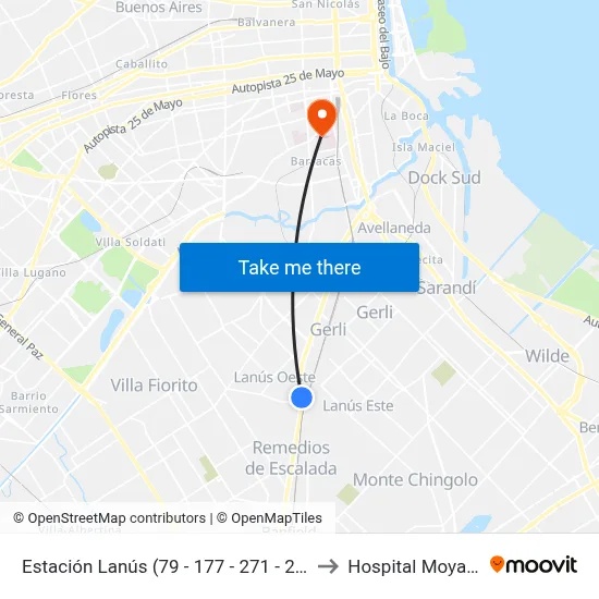 Estación Lanús (79 - 177 - 271 - 277) to Hospital Moyano map