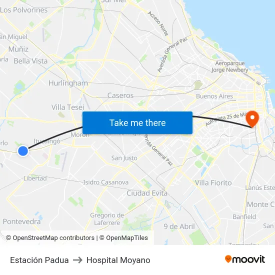 Estación Padua to Hospital Moyano map