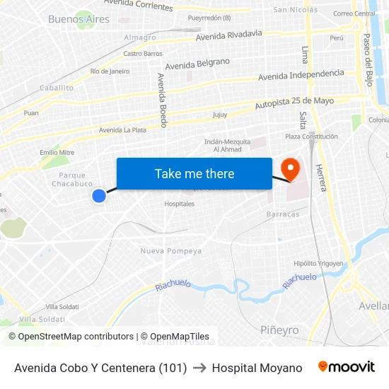 Avenida Cobo Y Centenera (101) to Hospital Moyano map