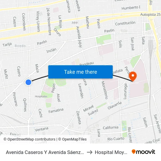 Avenida Caseros Y Avenida Sáenz (50) to Hospital Moyano map