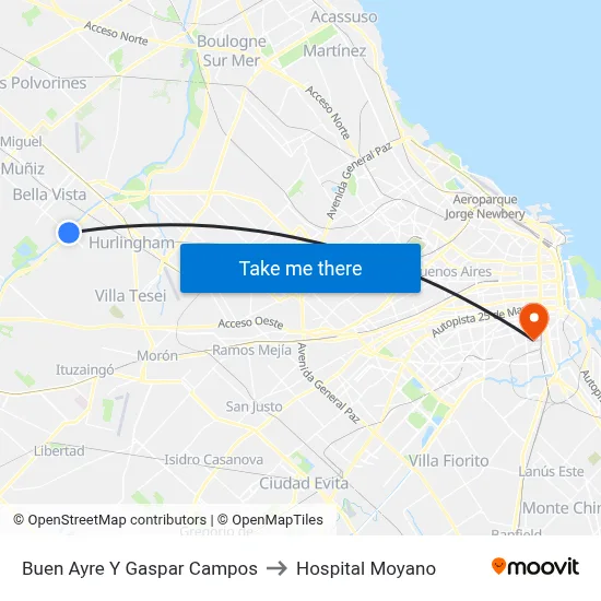 Buen Ayre Y Gaspar Campos to Hospital Moyano map