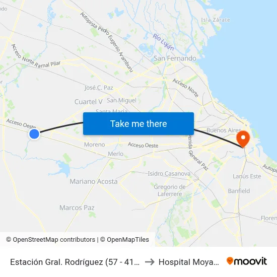 Estación Gral. Rodríguez (57 - 410) to Hospital Moyano map