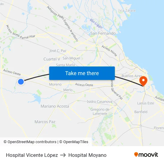 Hospital Vicente López to Hospital Moyano map