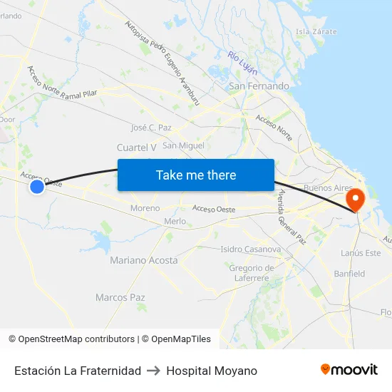 Estación La Fraternidad to Hospital Moyano map