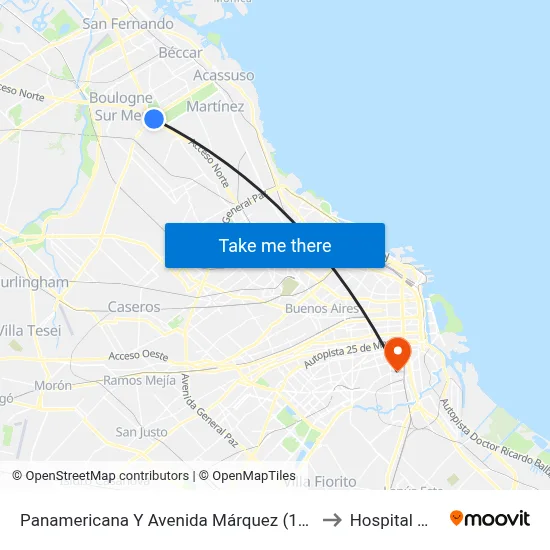 Panamericana Y Avenida Márquez (15 - 57 - 228 - 430) to Hospital Moyano map