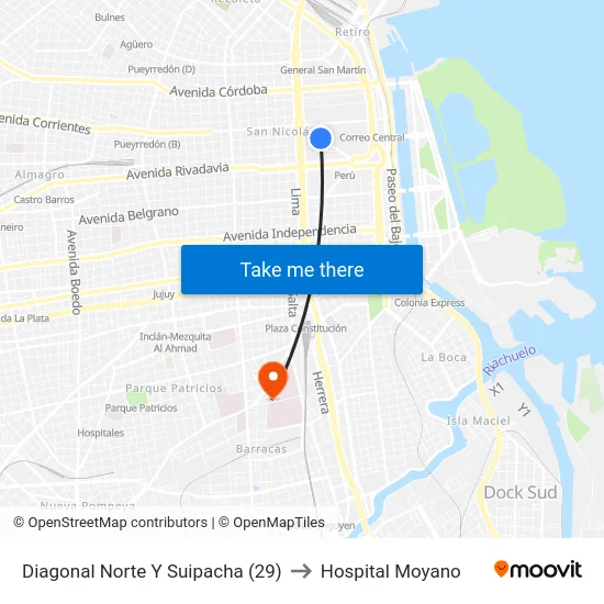 Diagonal Norte Y Suipacha (29) to Hospital Moyano map