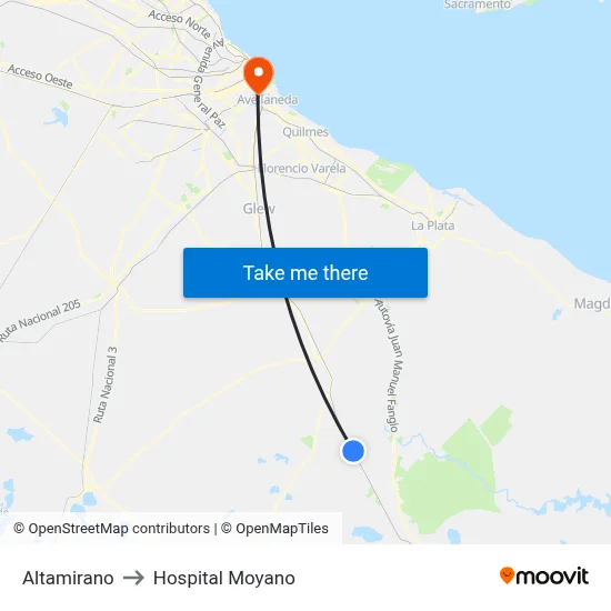 Altamirano to Hospital Moyano map