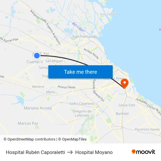 Hospital Rubén Caporaletti to Hospital Moyano map