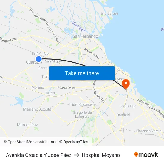 Avenida Croacia Y José Páez to Hospital Moyano map