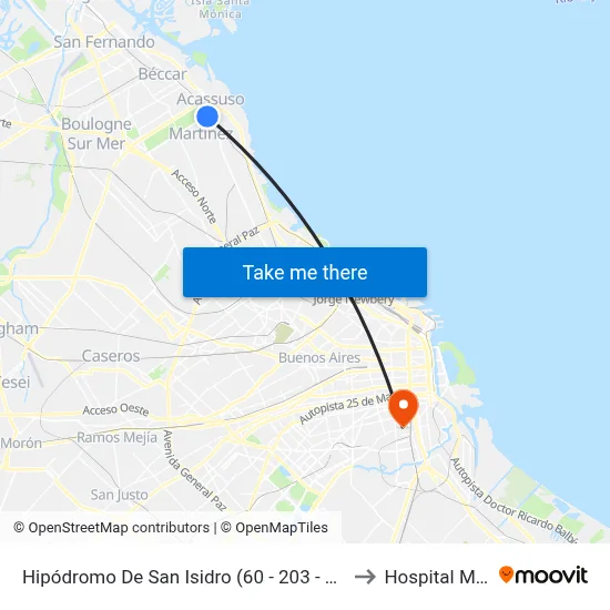 Hipódromo De San Isidro (60 - 203 - 343 - 365 - 707) to Hospital Moyano map