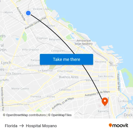 Florida to Hospital Moyano map