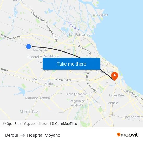 Derqui to Hospital Moyano map