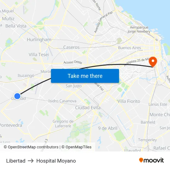 Libertad to Hospital Moyano map
