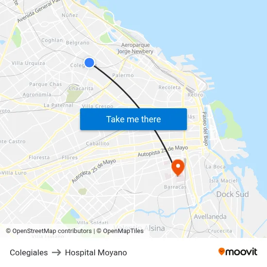 Colegiales to Hospital Moyano map