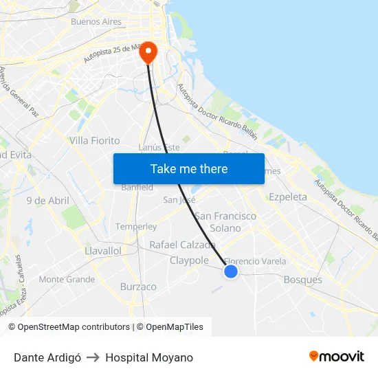 Dante Ardigó to Hospital Moyano map