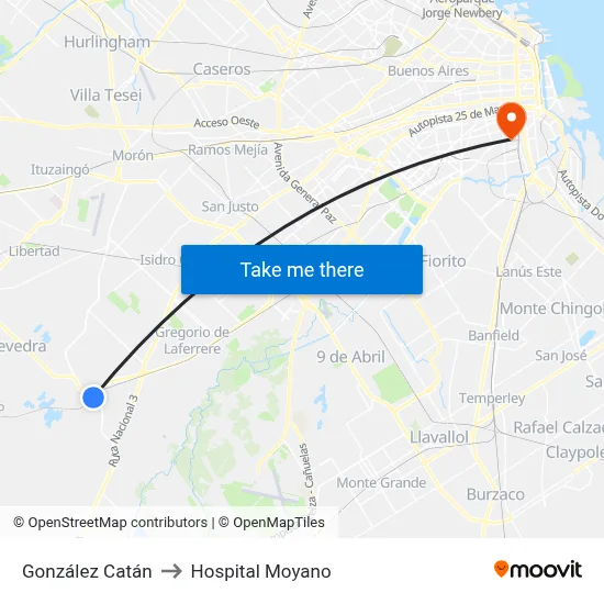 González Catán to Hospital Moyano map