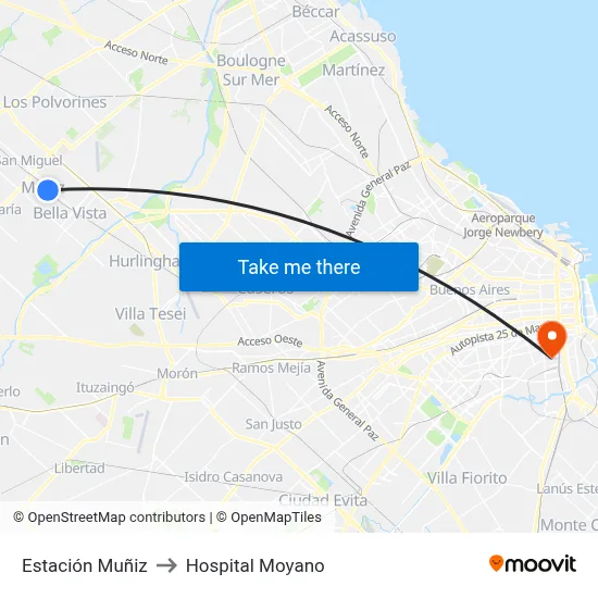 Estación Muñiz to Hospital Moyano map