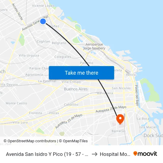 Avenida San Isidro Y Pico (19 - 57 - 130 - 194) to Hospital Moyano map