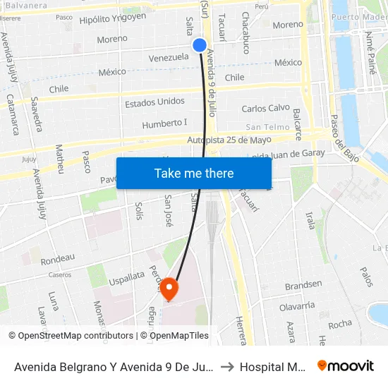 Avenida Belgrano Y Avenida 9 De Julio (59 - 98) to Hospital Moyano map
