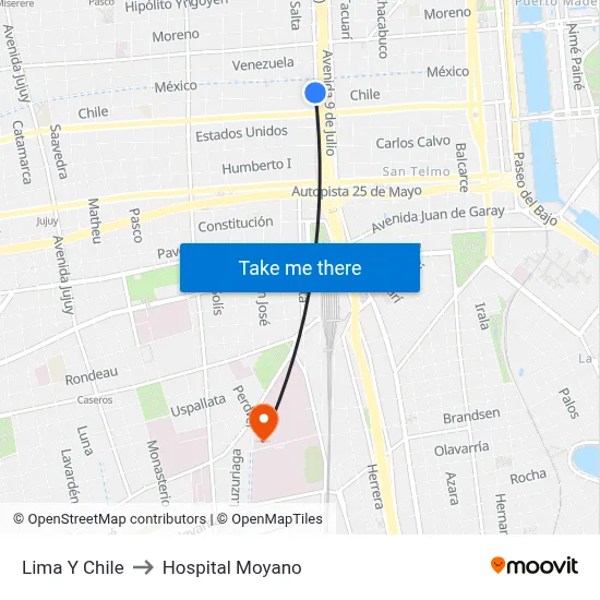 Lima Y Chile to Hospital Moyano map