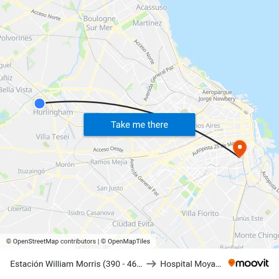 Estación William Morris (390 - 464) to Hospital Moyano map