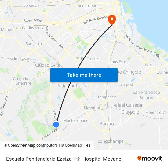 Escuela Penitenciaria Ezeiza to Hospital Moyano map