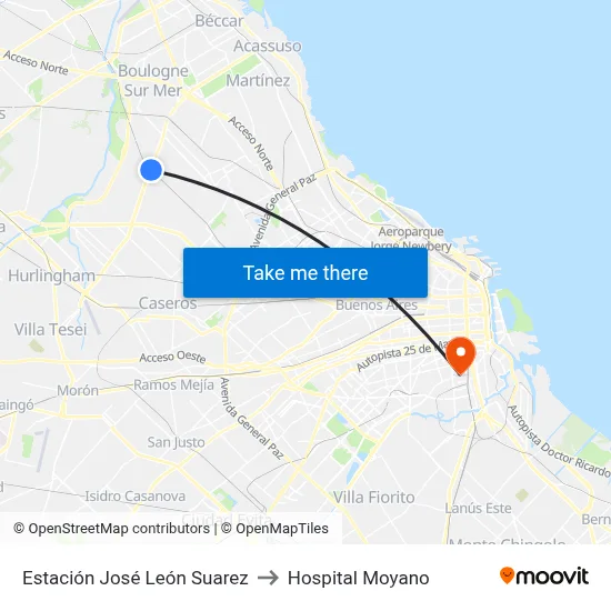 Estación José León Suarez to Hospital Moyano map