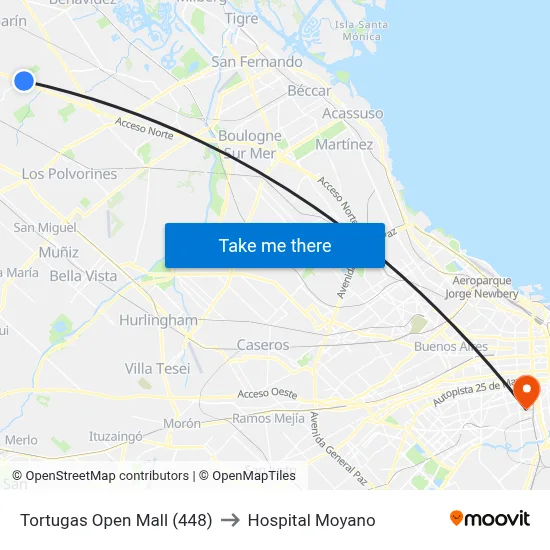 Tortugas Open Mall (448) to Hospital Moyano map