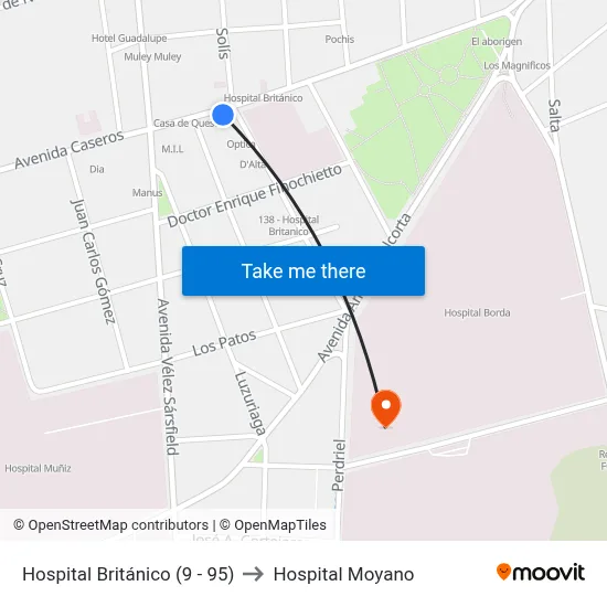 Hospital Británico (9 - 95) to Hospital Moyano map