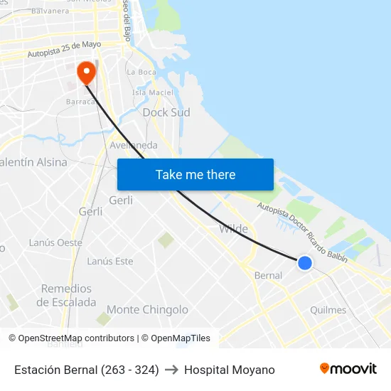 Estación Bernal (263 - 324) to Hospital Moyano map