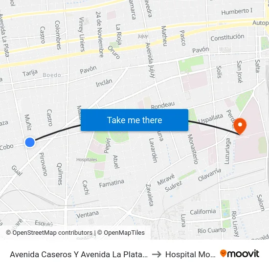 Avenida Caseros Y Avenida La Plata (50 - 101) to Hospital Moyano map