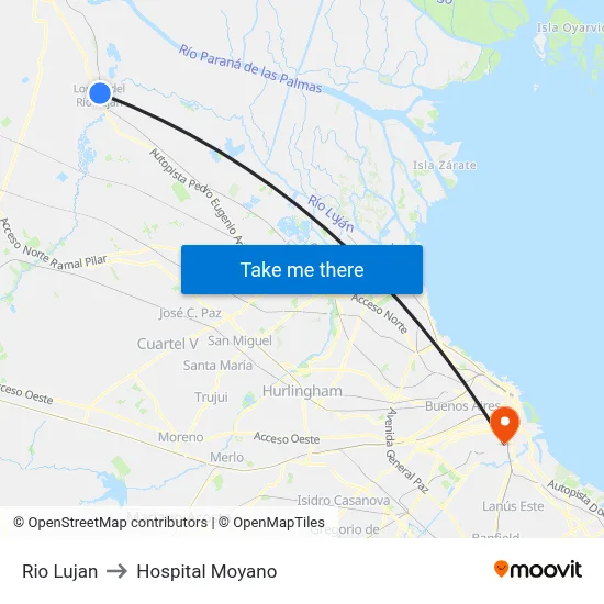 Rio Lujan to Hospital Moyano map