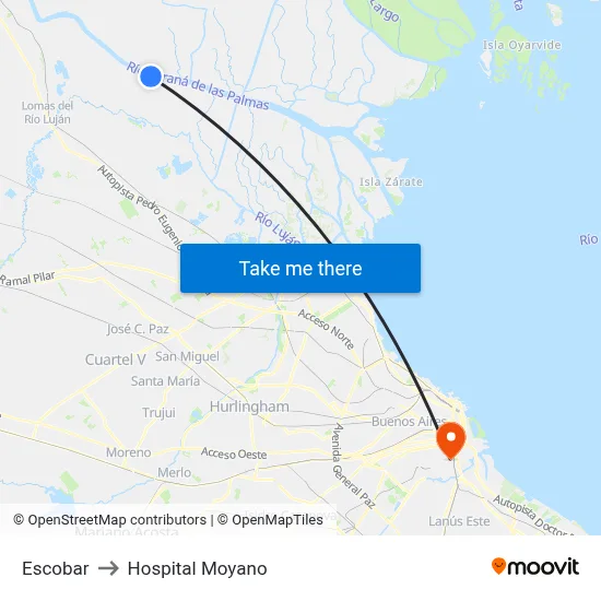Escobar to Hospital Moyano map