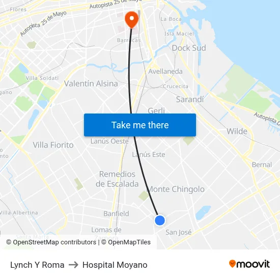 Lynch Y Roma to Hospital Moyano map
