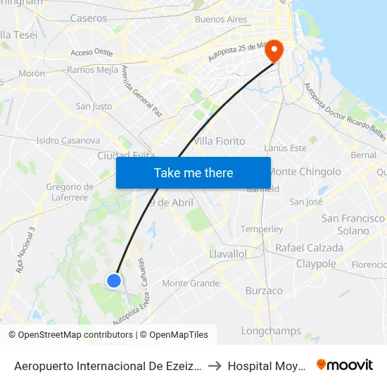 Aeropuerto Internacional De Ezeiza (8) to Hospital Moyano map