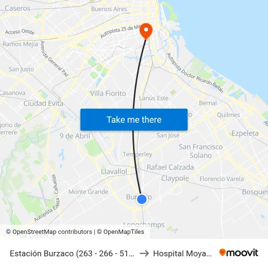 Estación Burzaco (263 - 266 - 510) to Hospital Moyano map