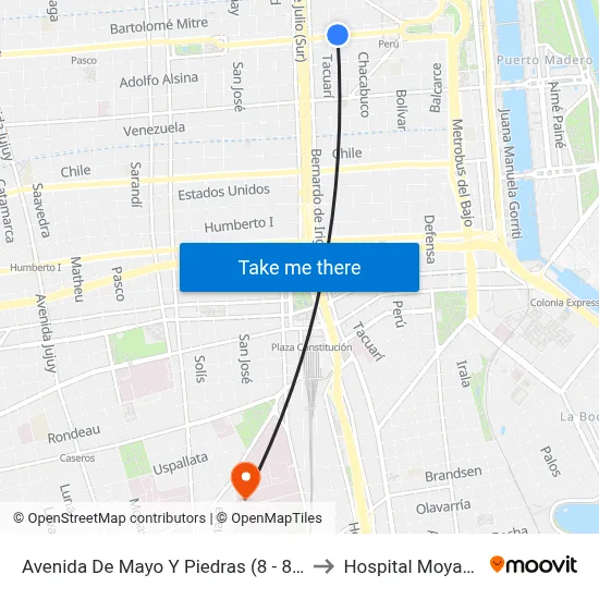 Avenida De Mayo Y Piedras (8 - 86) to Hospital Moyano map
