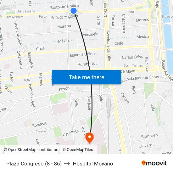 Plaza Congreso (8 - 86) to Hospital Moyano map