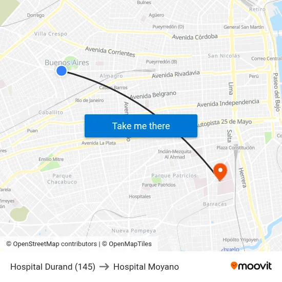 Hospital Durand (145) to Hospital Moyano map
