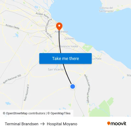 Terminal Brandsen to Hospital Moyano map